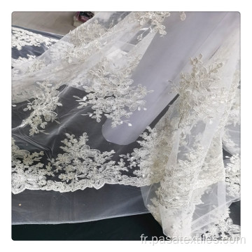 Tissu de dentelle de mariée blanc nigérian français